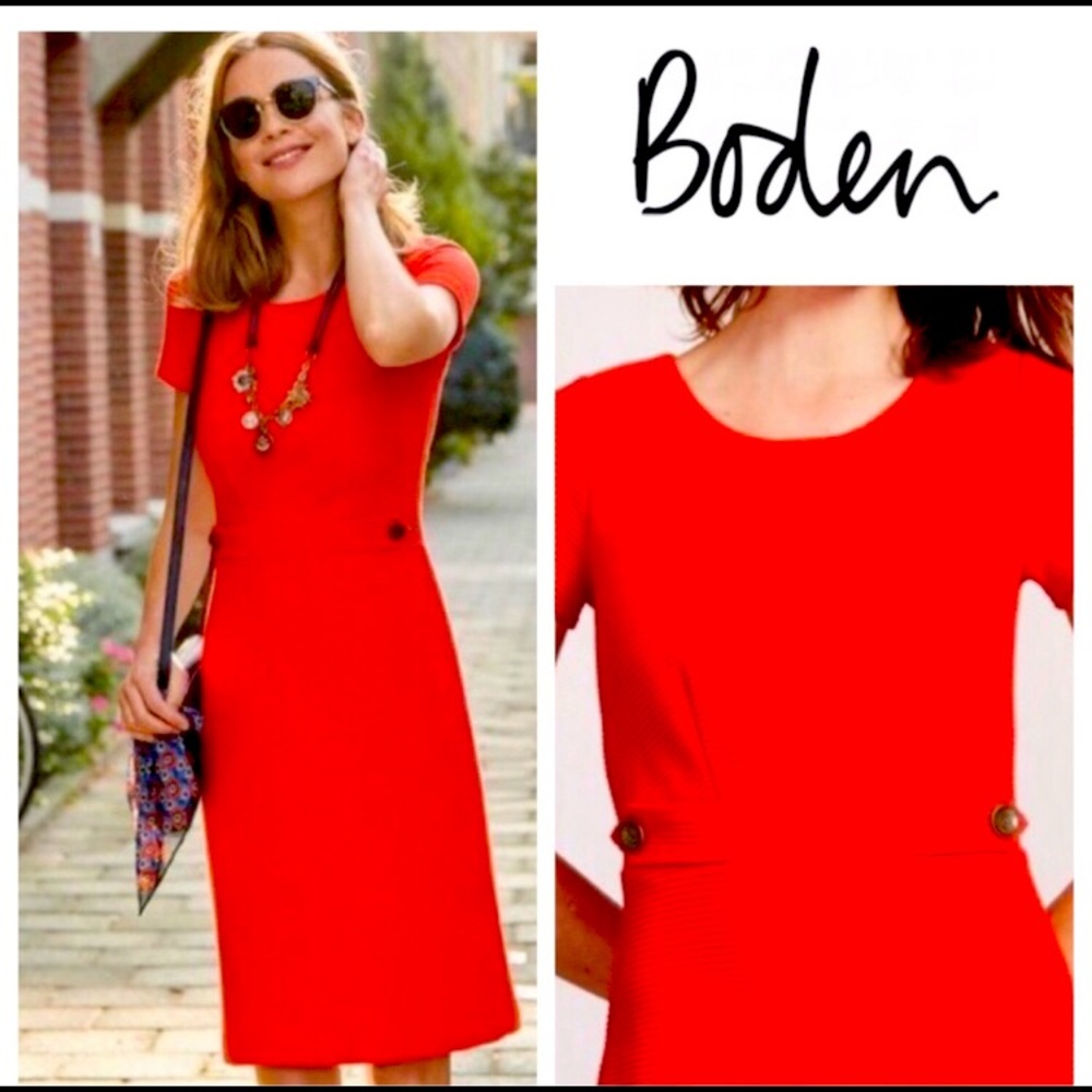 Boden Cordelia Textured Dress in Tomato Red Size 8 Regular